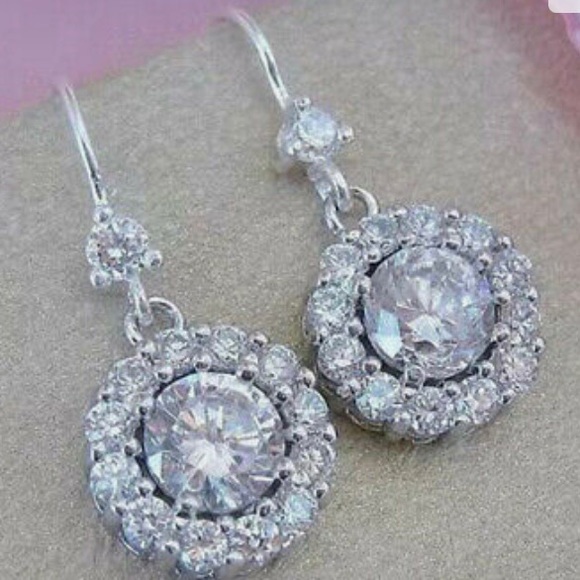Faux Diamond Cubic Zirconia 925 Silver Filled Stud Dangling Earrings - Picture 1 of 8